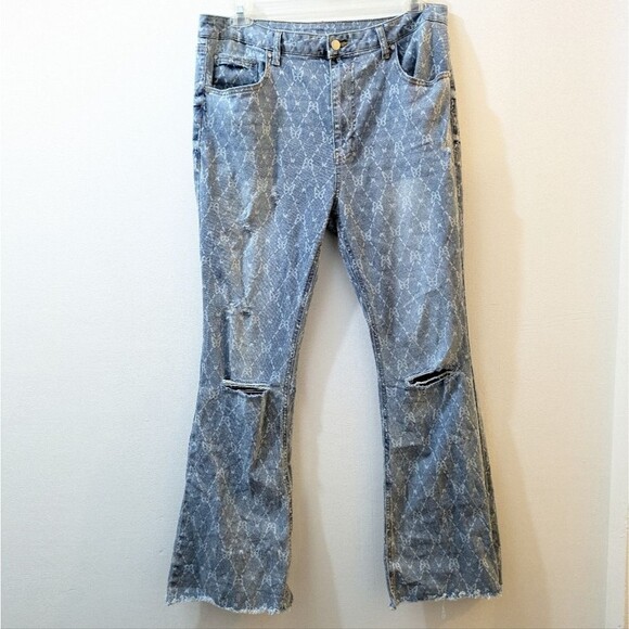 No Boundaries Butterflies Print Five Pocket Flare Jeans Junior Girls 17 - Picture 1 of 14
